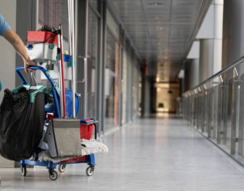 Residential cleaning expert organizing cluttered spaces for improved household cleanliness.