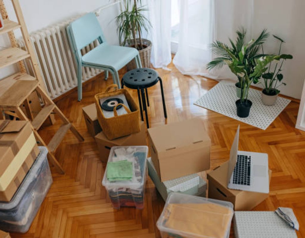 No people photo of boxes on the floor ready for moving